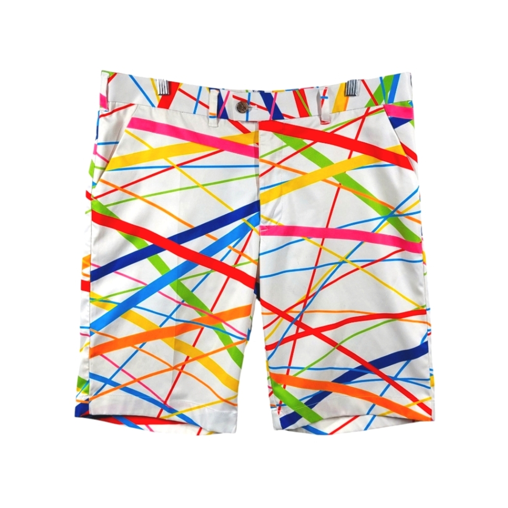 Loudmouth Golf Shorts Fairway Stix White Colorful Stripe Mens 36